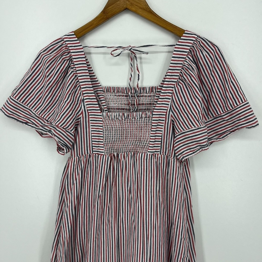 Old Navy Fit & Flare Short-Sleeve Striped Tie-Back Midi Dress Women's XS Red - Picture 6 of 9